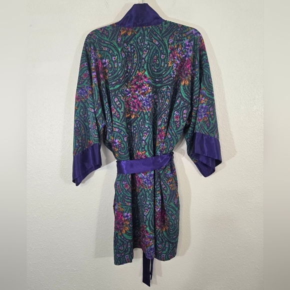 Victoria's Secret Vintage Gold Label Floral Rich Green/Purple/Burgundy Robe, O/S - Picture 4 of 7